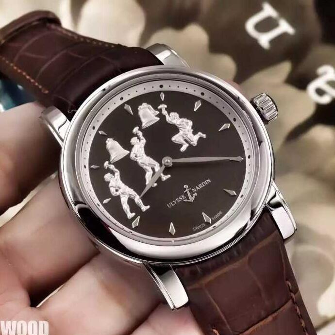 2017新款 ULYSSE NARDIN ユリスナルダン コピー 時計 メンズ クロノメーター 人気 新品 レザーベルト シルバー シンプル