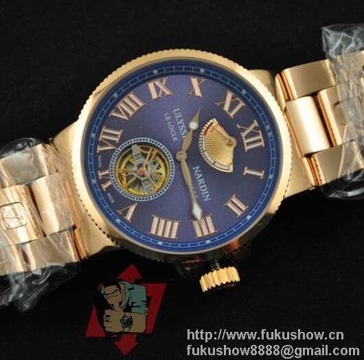 ULYSSE NARDIN ユリスナルダン 時計 マリーン クロノグラフ 男性用腕時計 メンズ ブルー ゴールド 人気 自動巻き ブレス