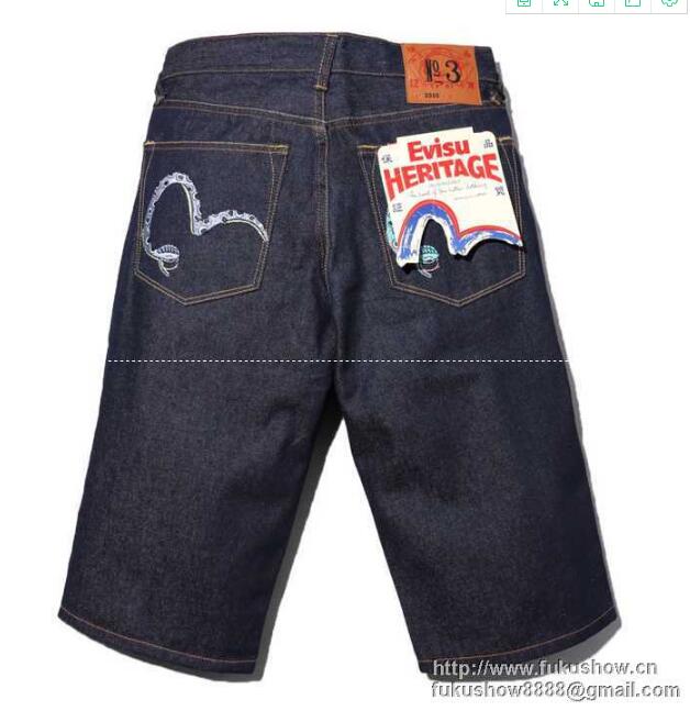 最安値本物保証 2017 エビスジーンズ偽物 春夏新作 evisu メンズ デニムパンツ ネイビー ジーパン お洒落 ショートパンツ