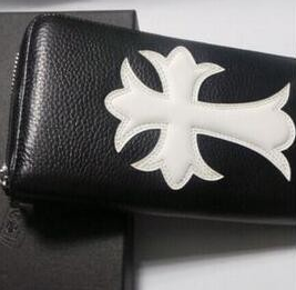 品質保証新品CHROME HEARTS クロム ハーツ 財布 偽物 レザー 革 クロス ラウンドファスナー 大容量 ロングウォレット 長財布