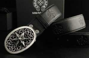 品質保証新品CHROME HEARTS クロムハーツ クラシック オーバルスターバッグル レザーベルト ブラック 紳士ベルト