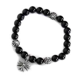 超激得高品質CHROME HEARTS クロムハーツ ブレスレット 人気 クロスシルバー 天然石 ビーズブレスレット ブラック