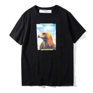 2018春夏新品オフホワイト人気Tシャツ デザインイーグルフォトプリント新作OFF WHITEコットン綿クルーネック半袖ブラックホワイトトップス