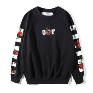 秋冬限定セール新品OFF-WHITEオフホワイト パーカーチェックバラ薔薇プリントウェットトレーナークルーネック長袖