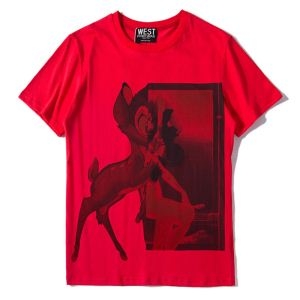 GIVENCHYジバンシー Tシャツ コピーBW700D304U-100ディズニーxジバンシーバンビプリントレッドクルーネック半袖